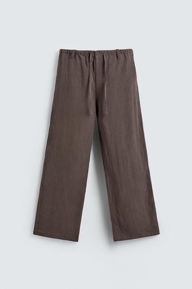 100% LINEN RELAXED FIT TROUSERS - Brown / Taupe by Zara