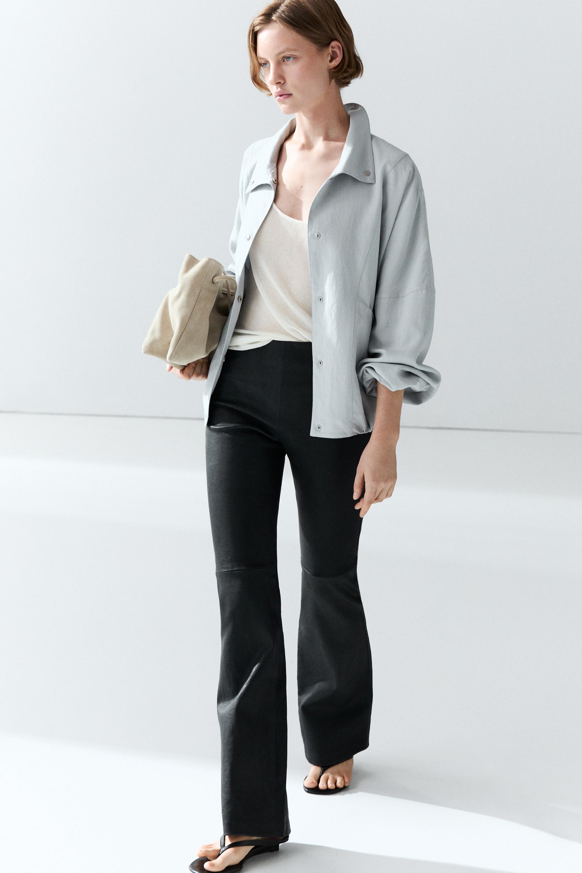 Nappa leather flare fit leggings — Blue