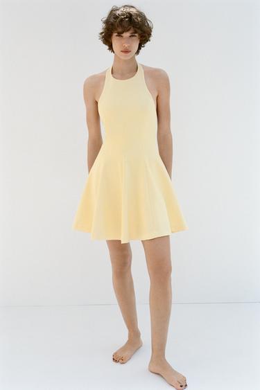 SHORT HALTER GODET DRESS - Yellow by Zara - Image 0