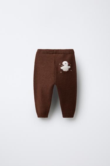 EMBROIDERED DUCK KNIT JOGGERS - Brown by Zara - Image 1