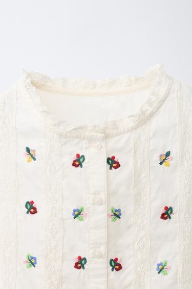 BLOUSE BRODERIES ET DENTELLE - Écru de Zara - Image 2