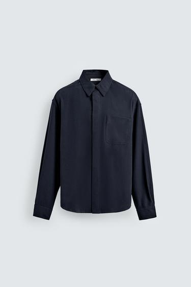 თავისუფალი სტილის პერანგი - Zara-ს Navy blue