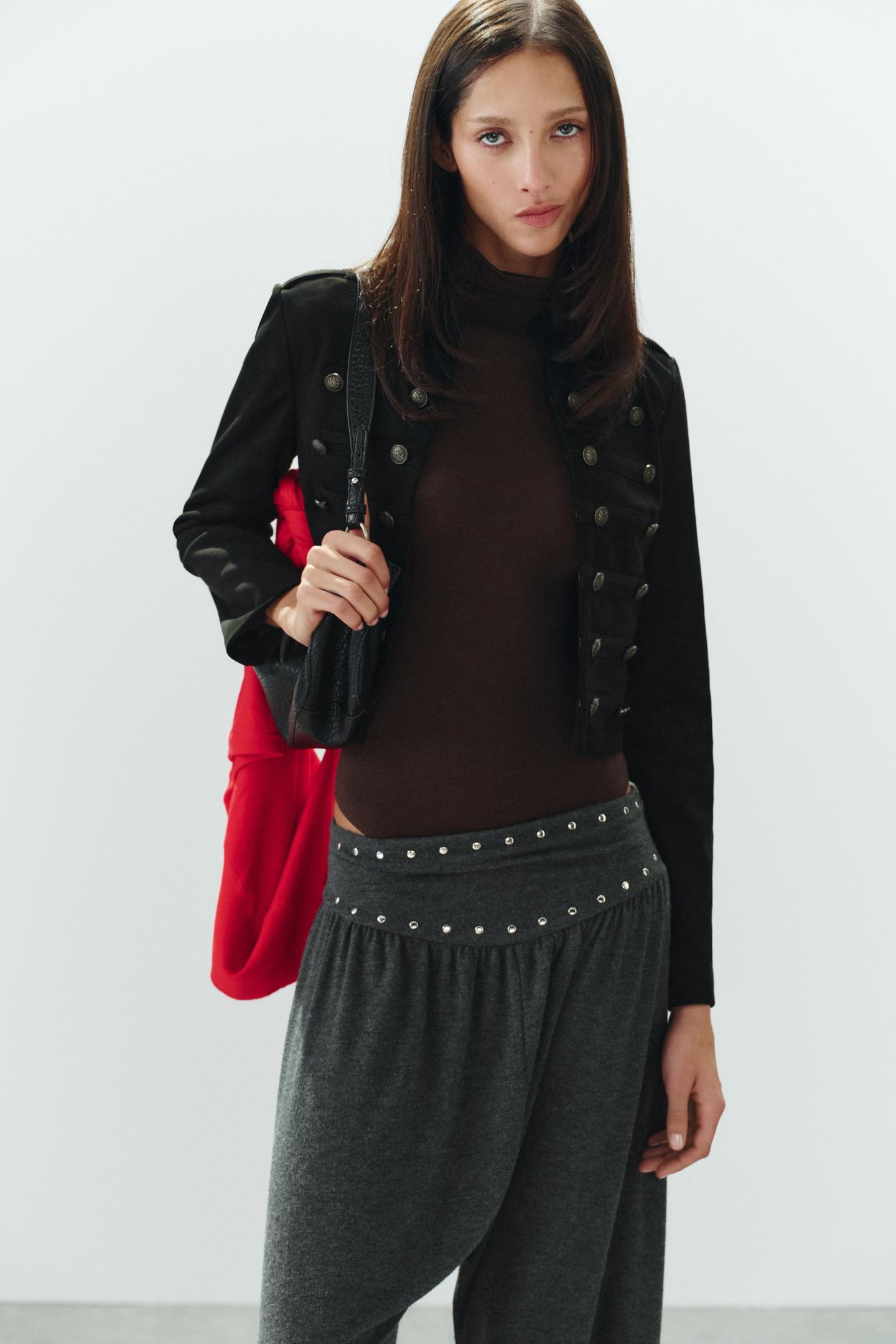 Женские брюки Zara Studded, цвет: Тёмный антрацитовый — фото 3