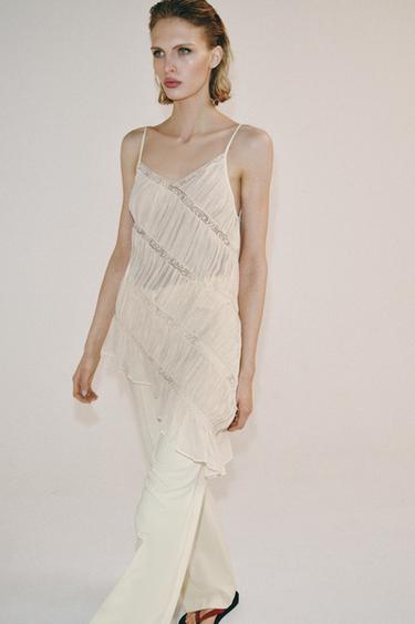 TOP ASYMÉTRIQUE PLIS ZW COLLECTION - Écru de Zara - Image 3