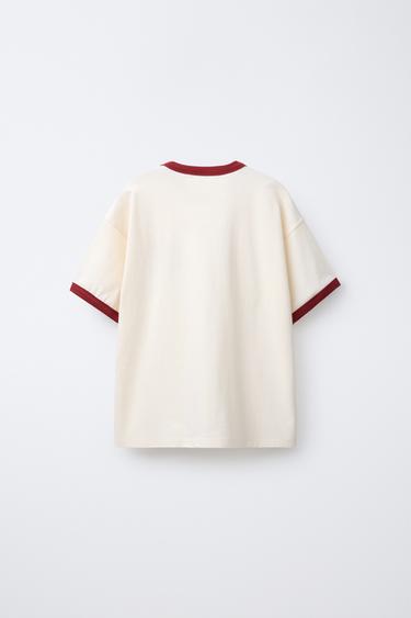 CONTRAST EMBROIDERY T-SHIRT - Ecru by Zara - Image 1