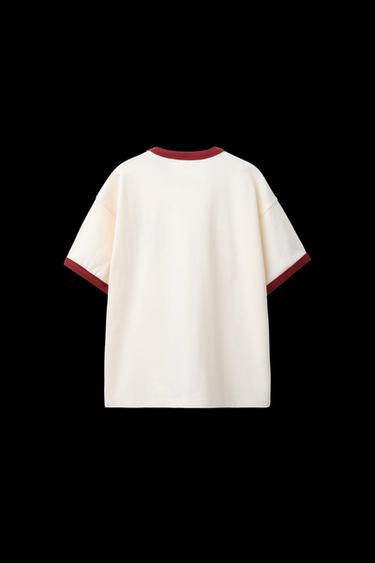 CAMISETA CONTRASTE BORDADO - Crudo de Zara