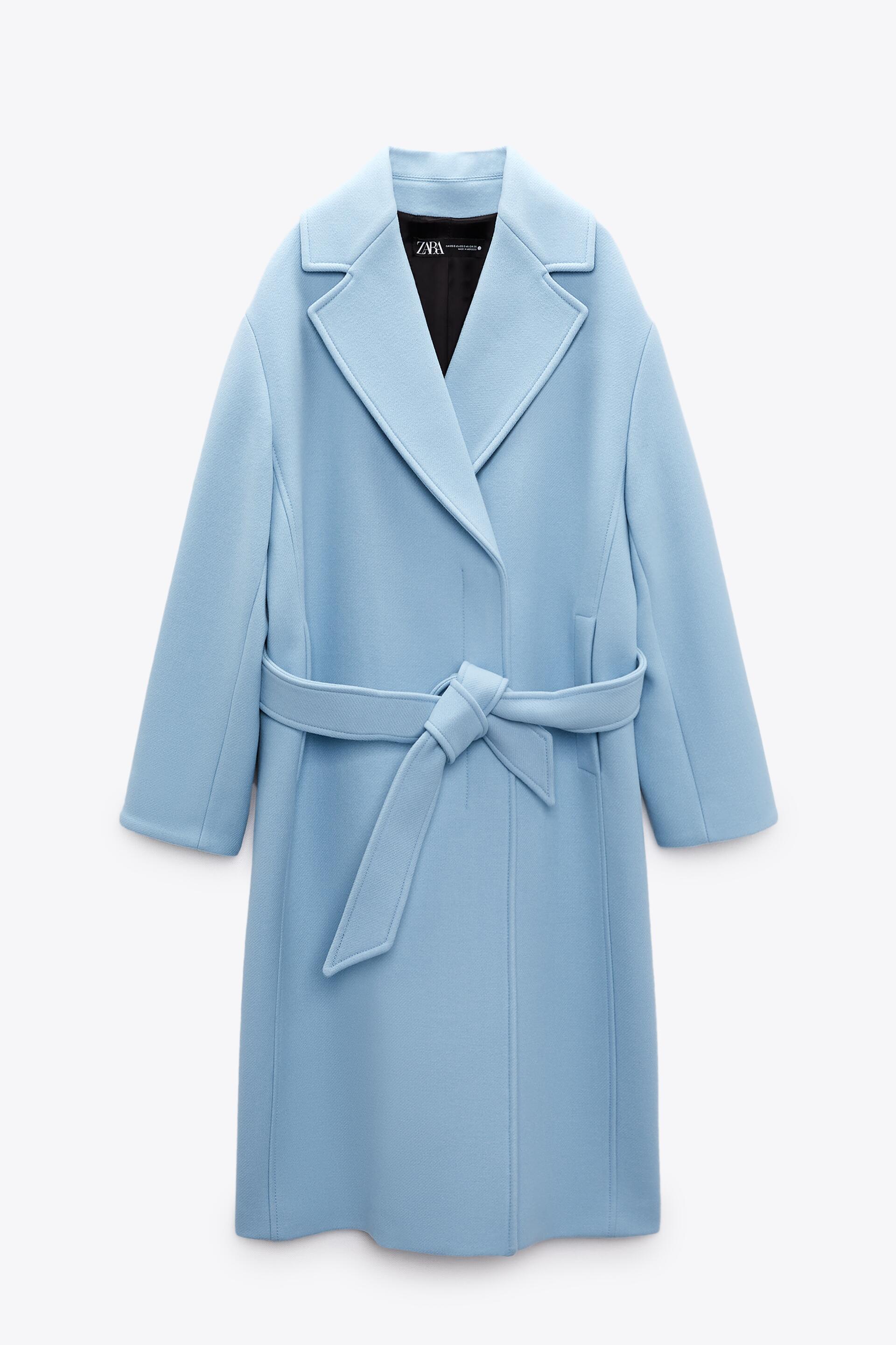 Light blue wool coat zara best sale