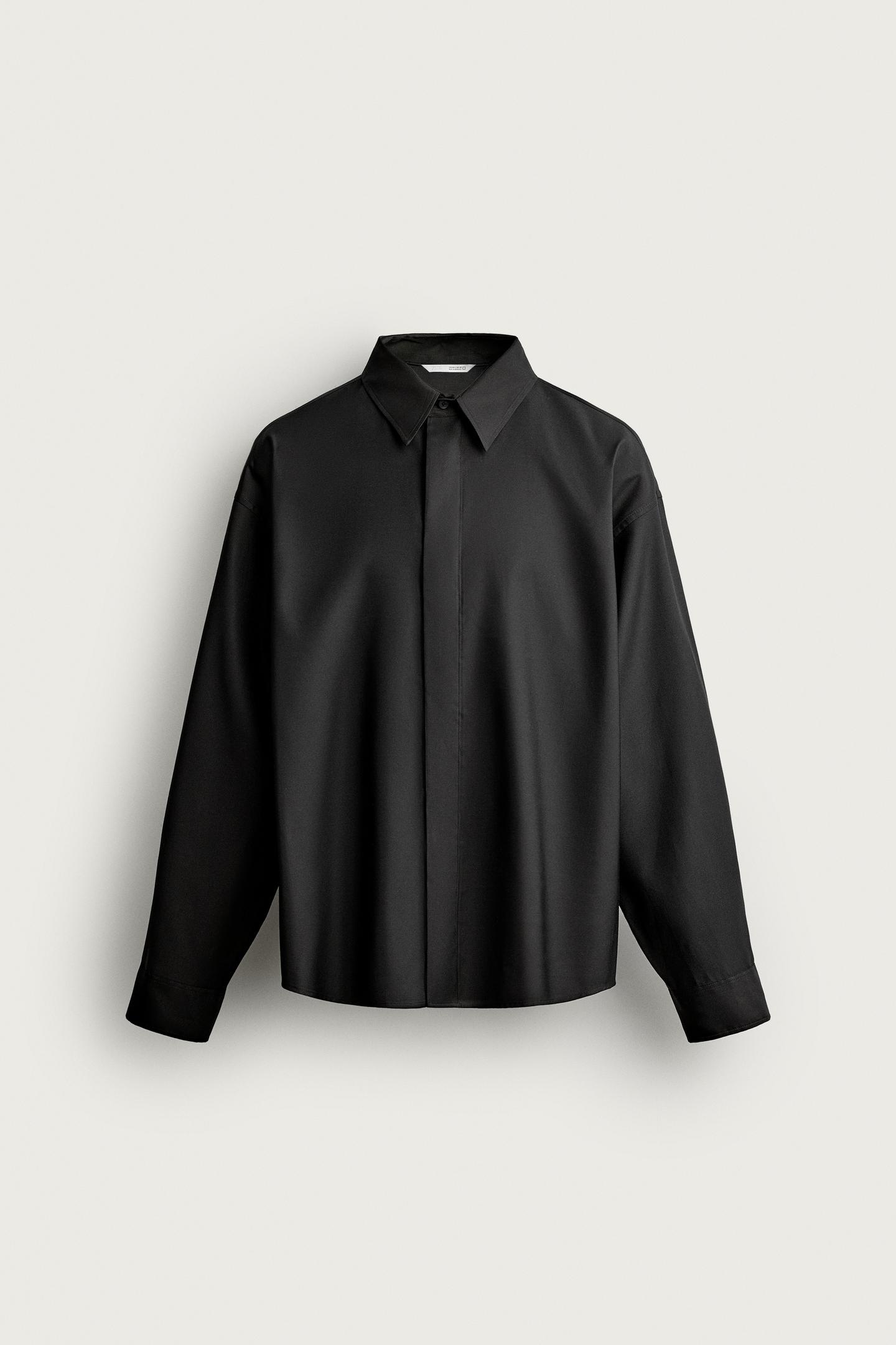 Мужская рубашка Zara Relaxed-Fit Fluid, цвет: Чёрный — фото 8