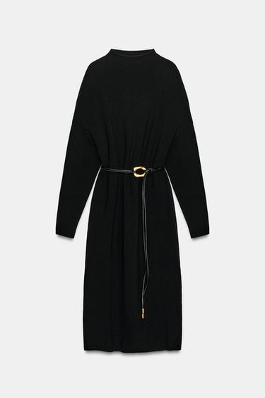 VESTIDO MIDI DE TRICÔ COM CINTO - Preto da Zara