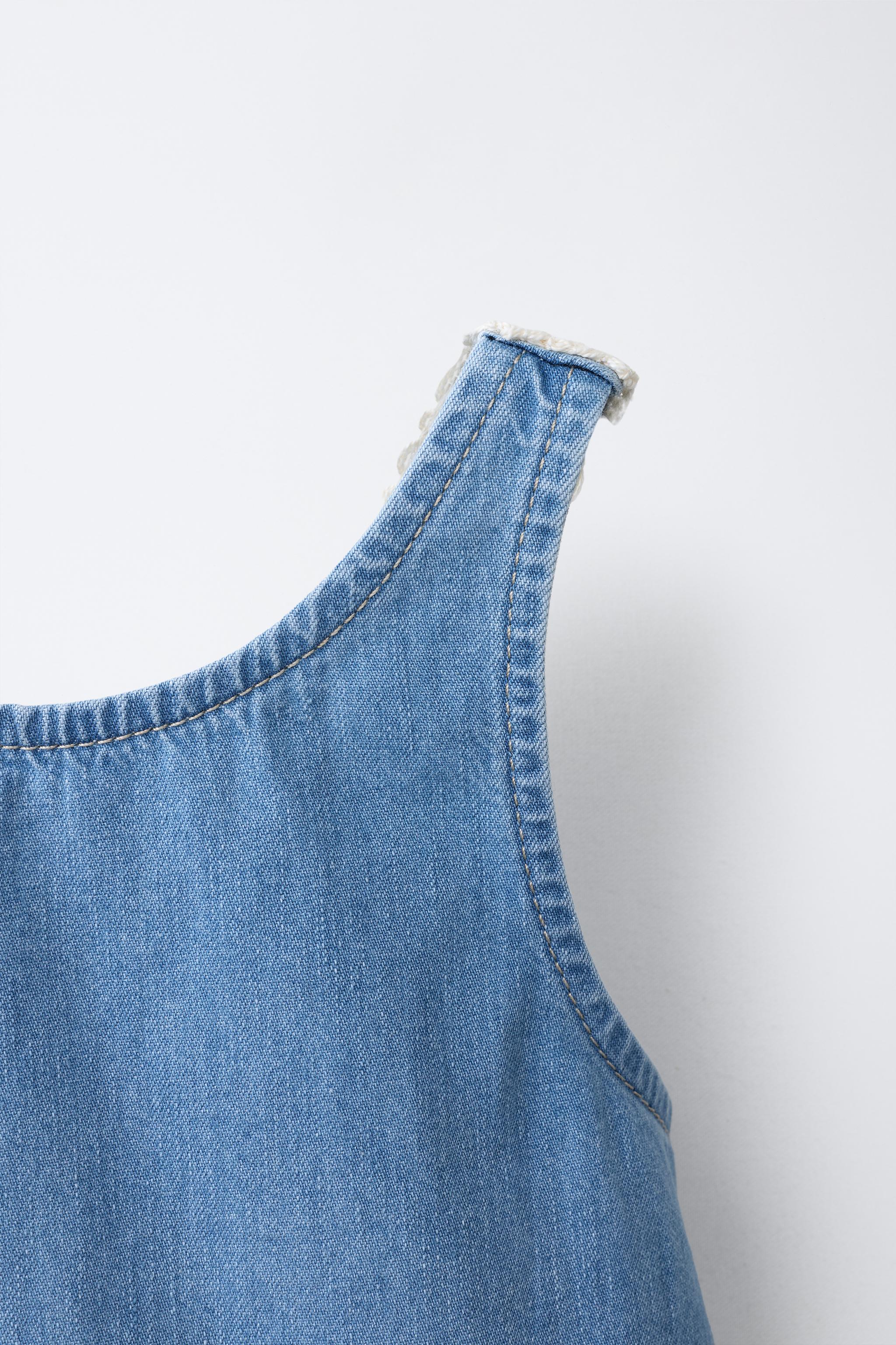 CROCHET KNIT DENIM TOP