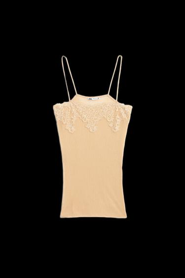 TOP MIT RIPPENMUSTER UND SPITZE – LIMITED EDITION - Hellrosa von Zara - Bild 0