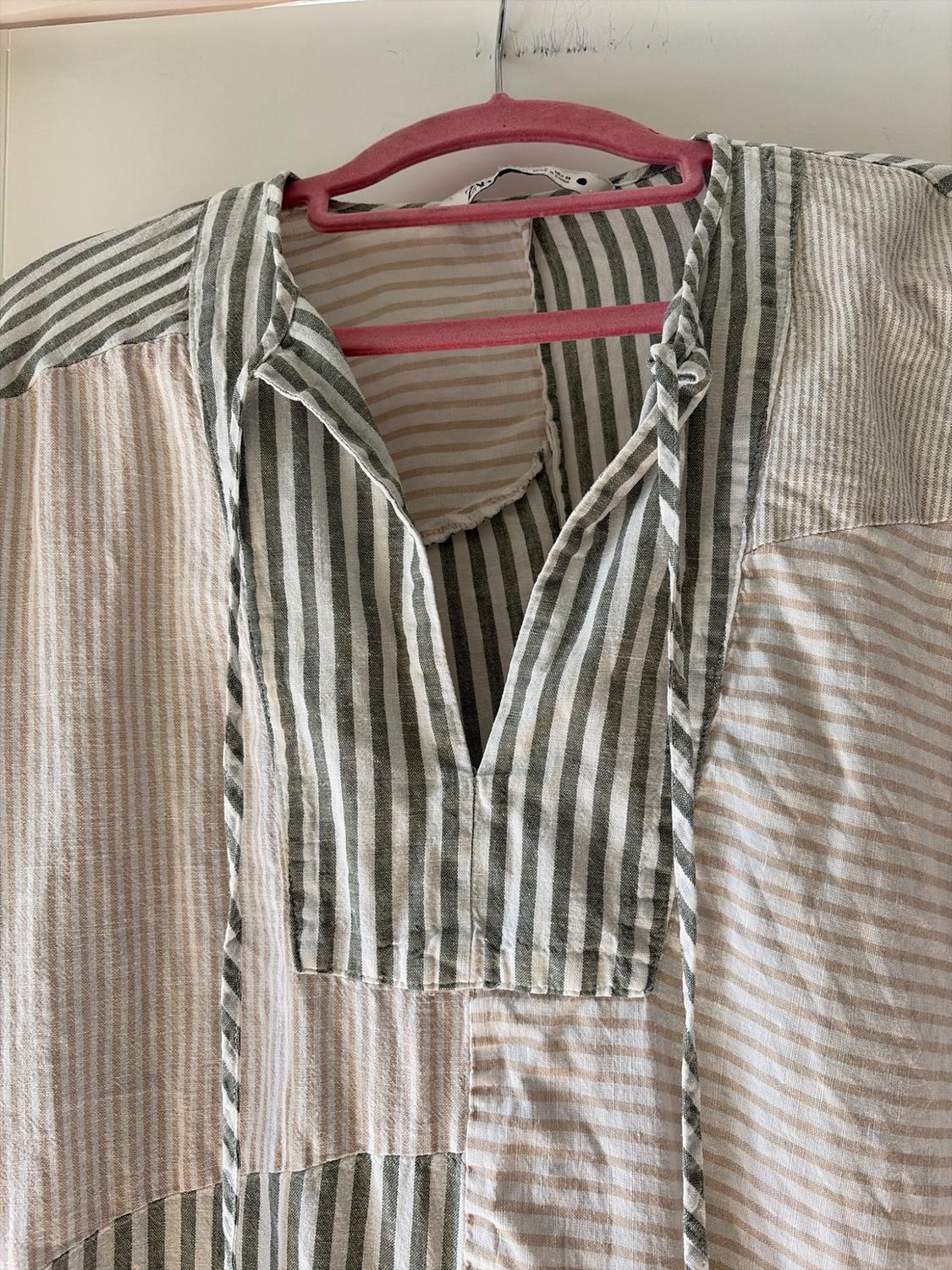 LINEN BLEND PATCHWORK KAFTAN DRESS - Image 2