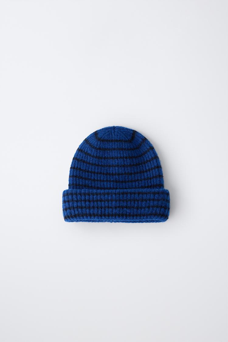 PLAIN KNIT BEANIE — Bluish