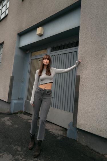 TRF CROPPED FLARE JEANS MED HØJ TALJE - koksgrå fra Zara