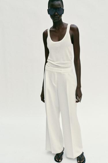 PANTALON LARGE À PINCES - Blanc cassé de Zara