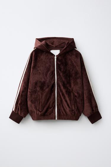 VELOUR FULL-ZIP HOODIE — Brown 1