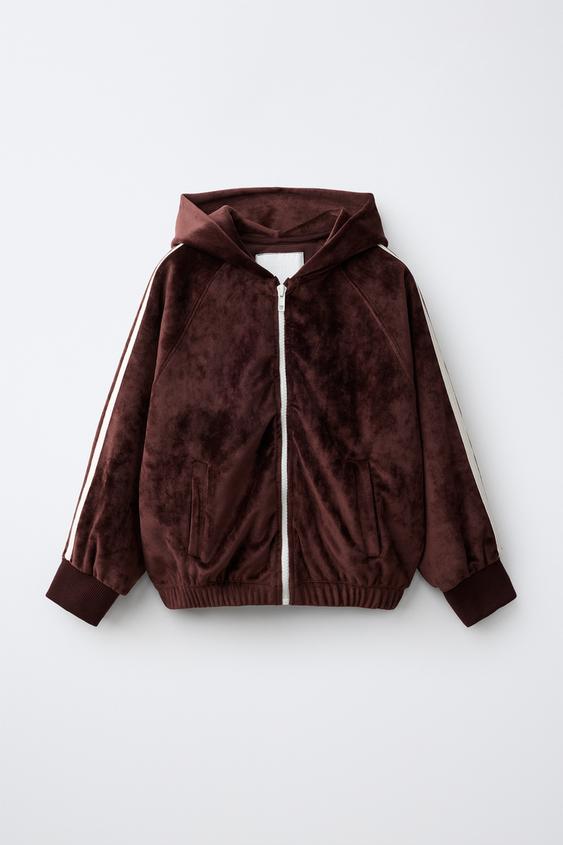 SUDADERA CREMALLERA VELOUR - Marrón de Zara - Imagen 0