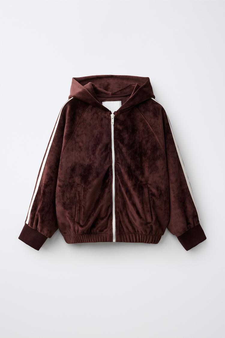 VELOUR FULL-ZIP HOODIE — Brown