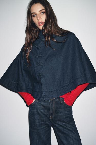 CAPE EN DENIM À BRANDEBOURGS - Bleu de Zara - Image 1