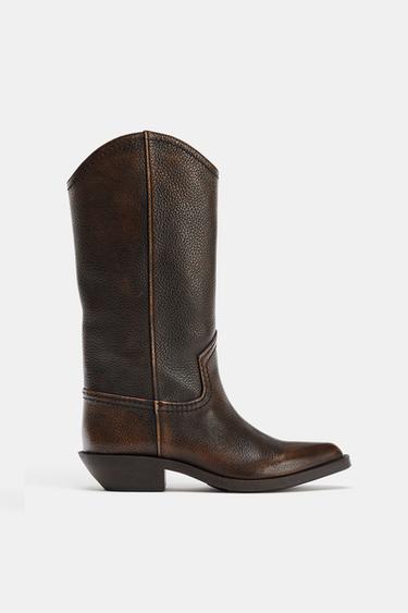 DISTRESSED LEATHER BOOTS - Brown by Zara