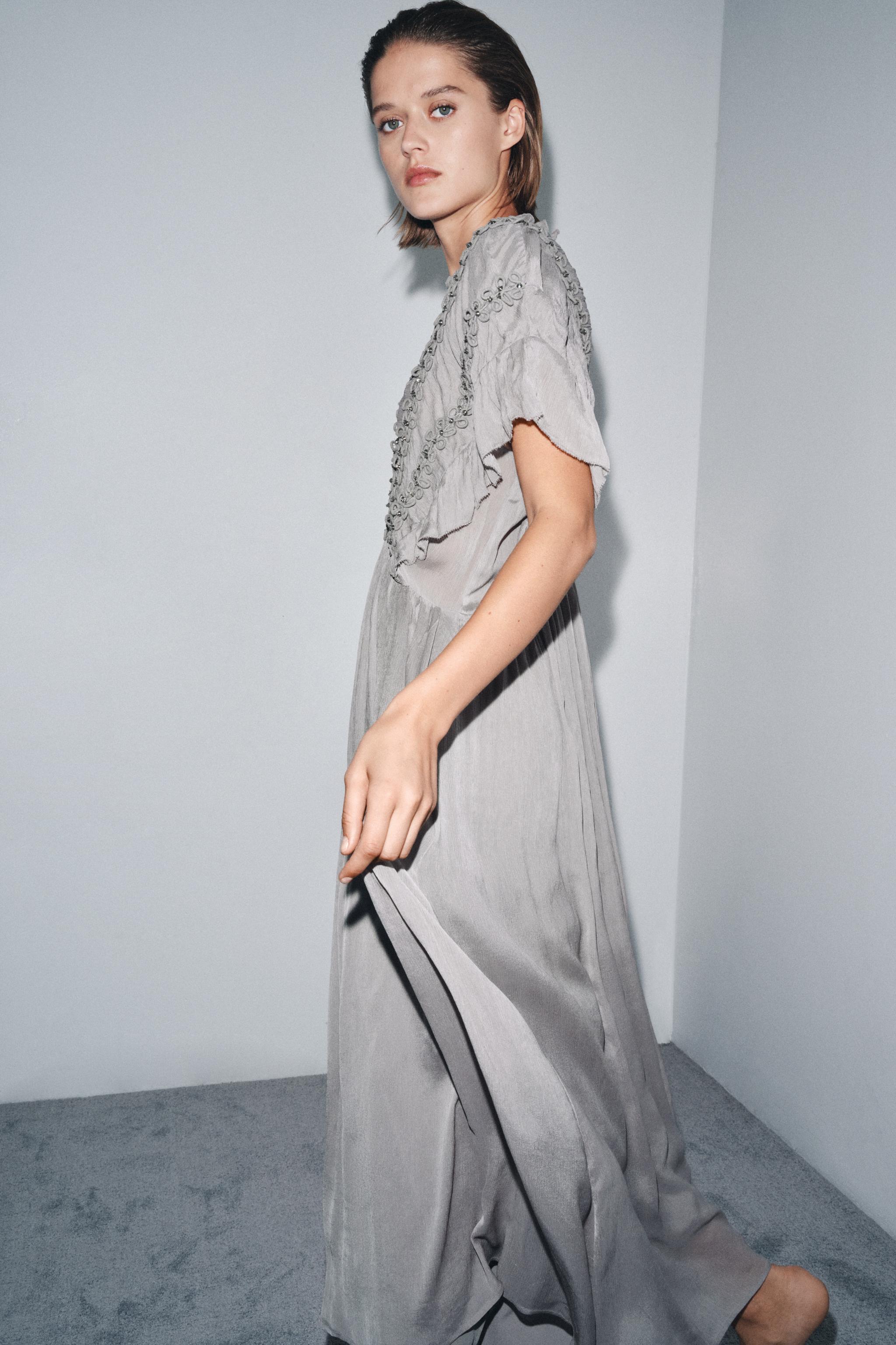 JEWELED KNOT TEXTURED DRESS - Gray | ZARA United States