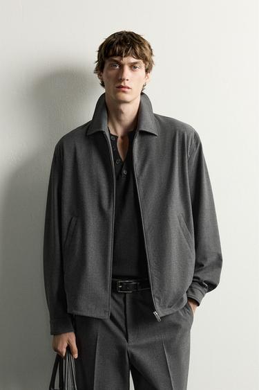 REGULAR FIT ZIP-UP OVERSHIRT - Charcoal grey by Zara