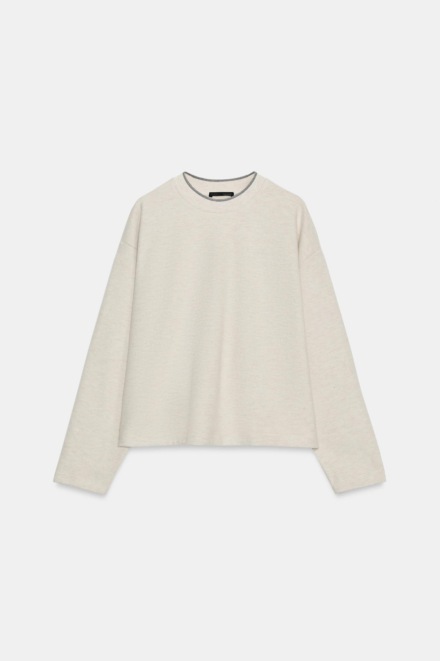 Женская толстовка Zara Soft Contrast-Stripe, цвет: Бежевый меланжевый — фото 5