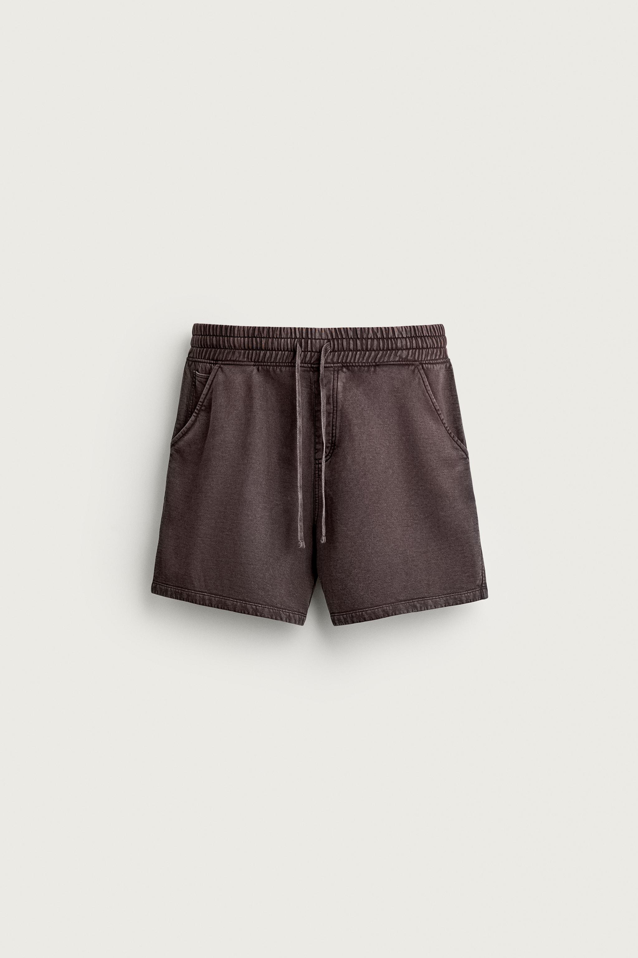 WASHED SWEAT SHORTS — Brown