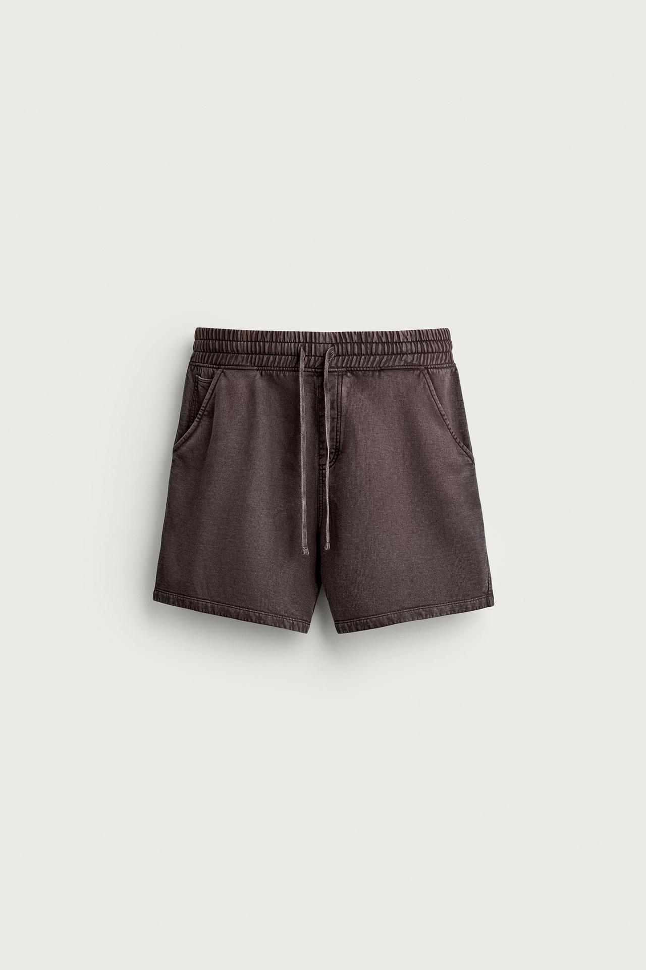 WASHED SWEAT SHORTS — Brown