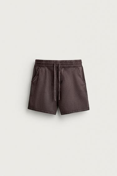 Zara WASHED JOGGER SHORTS - Brown