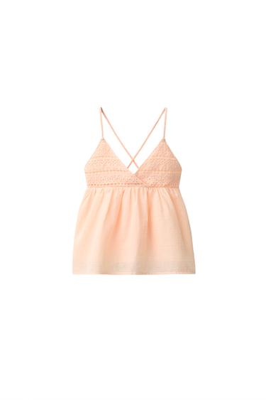 TOP FLUIDO COMBINADO CROCHET - Naranja claro de Zara