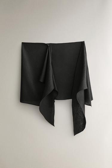 SHORT LINEN BLEND BEACH SARONG WITH KNOT - Black by Zara - Image 3