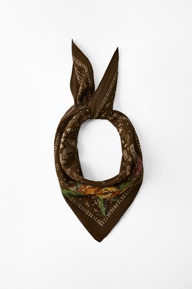FOULARD BANDANA BRODÉ FLEURS - Marron de Zara