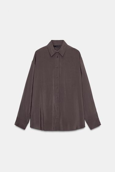 Zara Çikolata - DÖKÜMLÜ OVERSIZE GÖMLEK