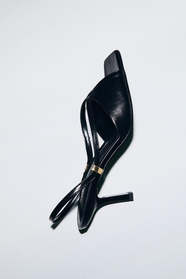 HIGH-HEEL SANDALS WITH METAL APPLIQUÉ - Black by Zara