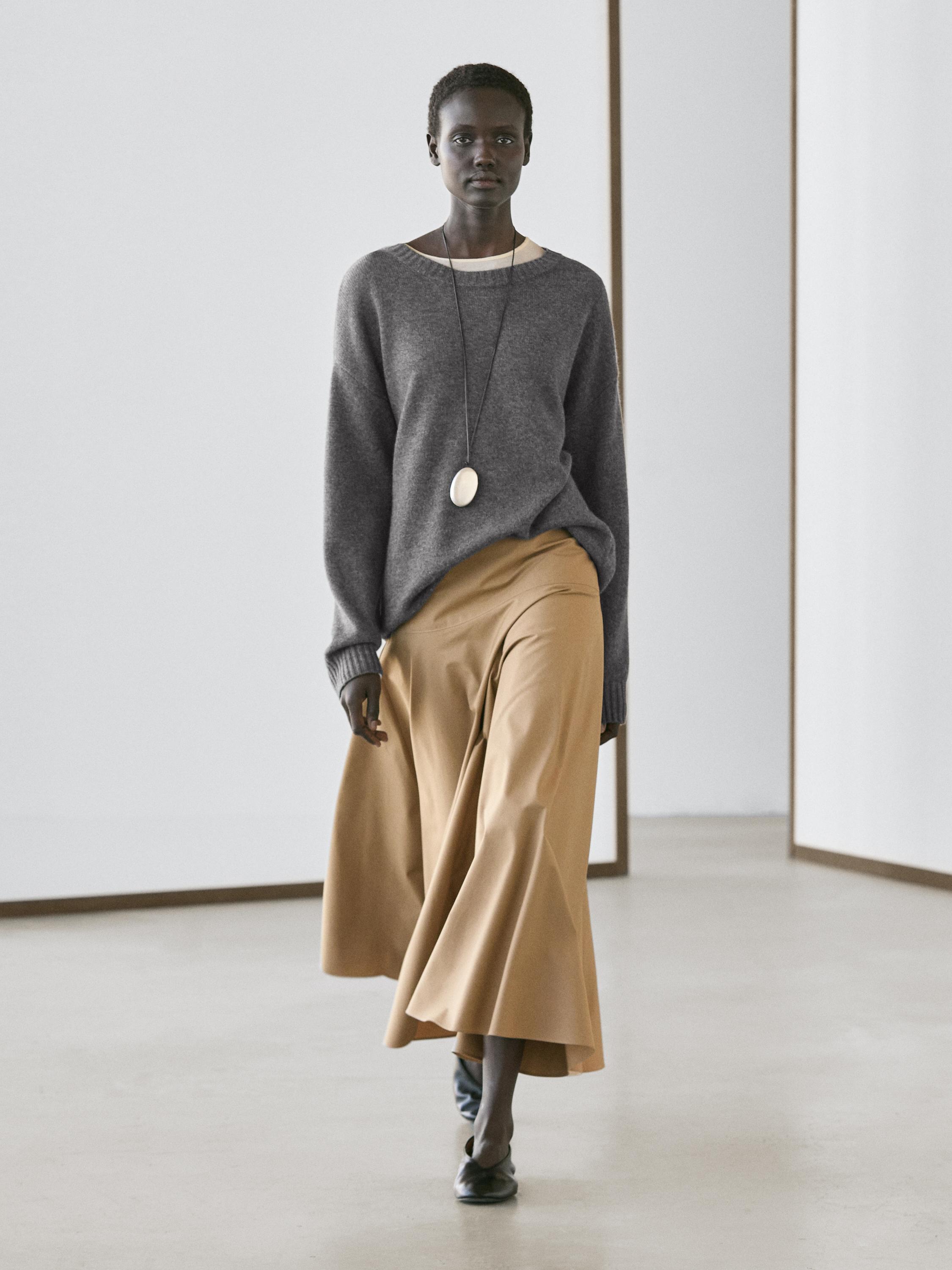 Flounce midi skirt with yoke detail