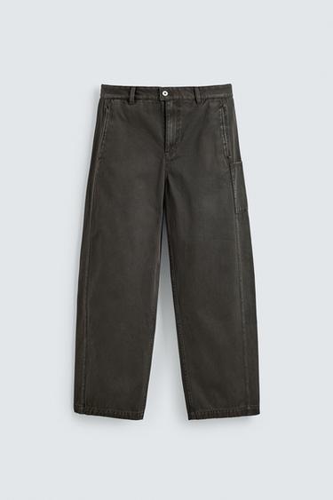 Zara 刷色寬管長褲 - 斑紋卡其色