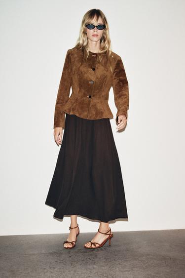 JUPE MI-LONGUE AVEC LIN - Marron de Zara - Image 2