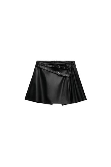 FAUX LEATHER PLEATED SKORT