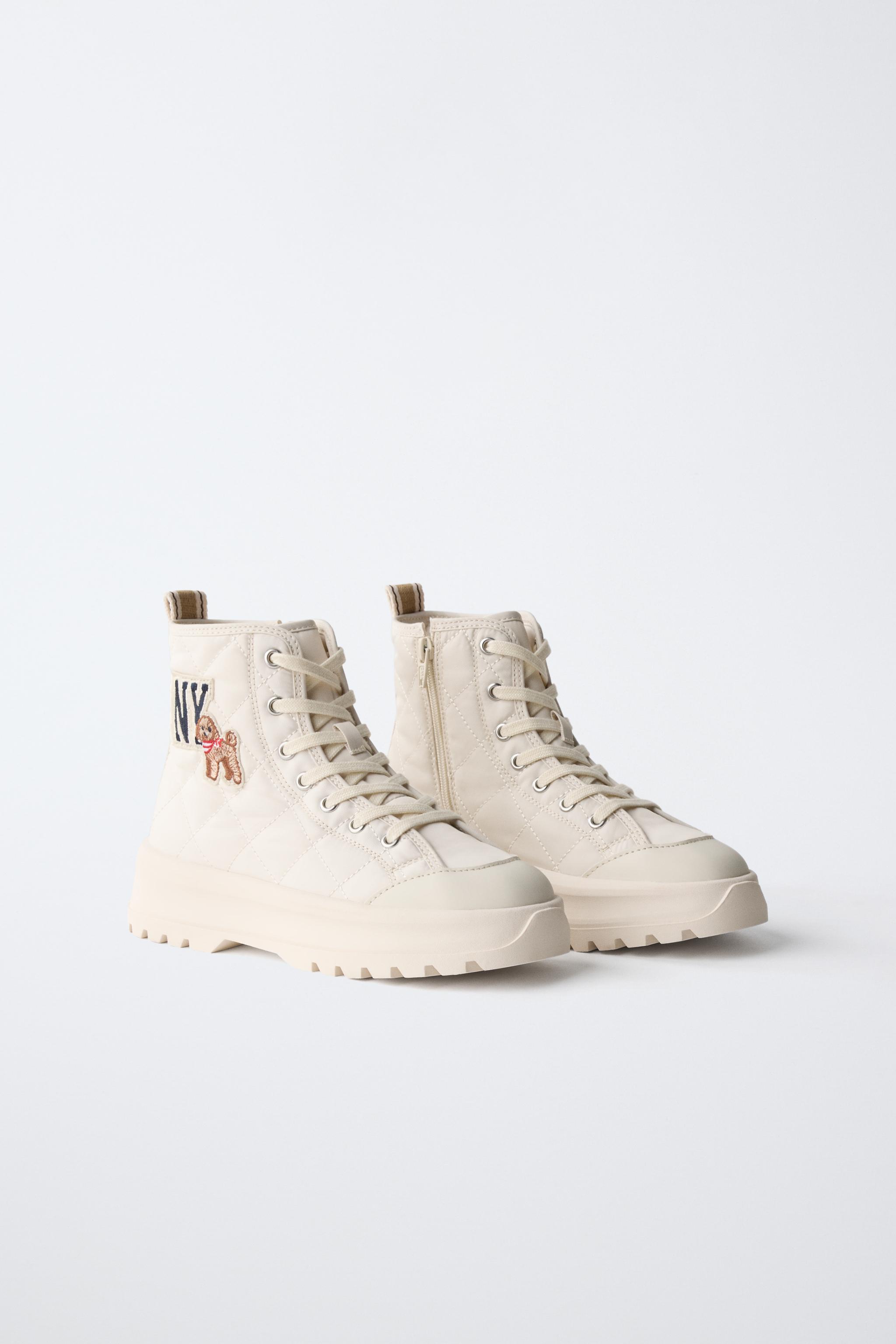 QUILTED SPORTS ANKLE BOOTS — Off White