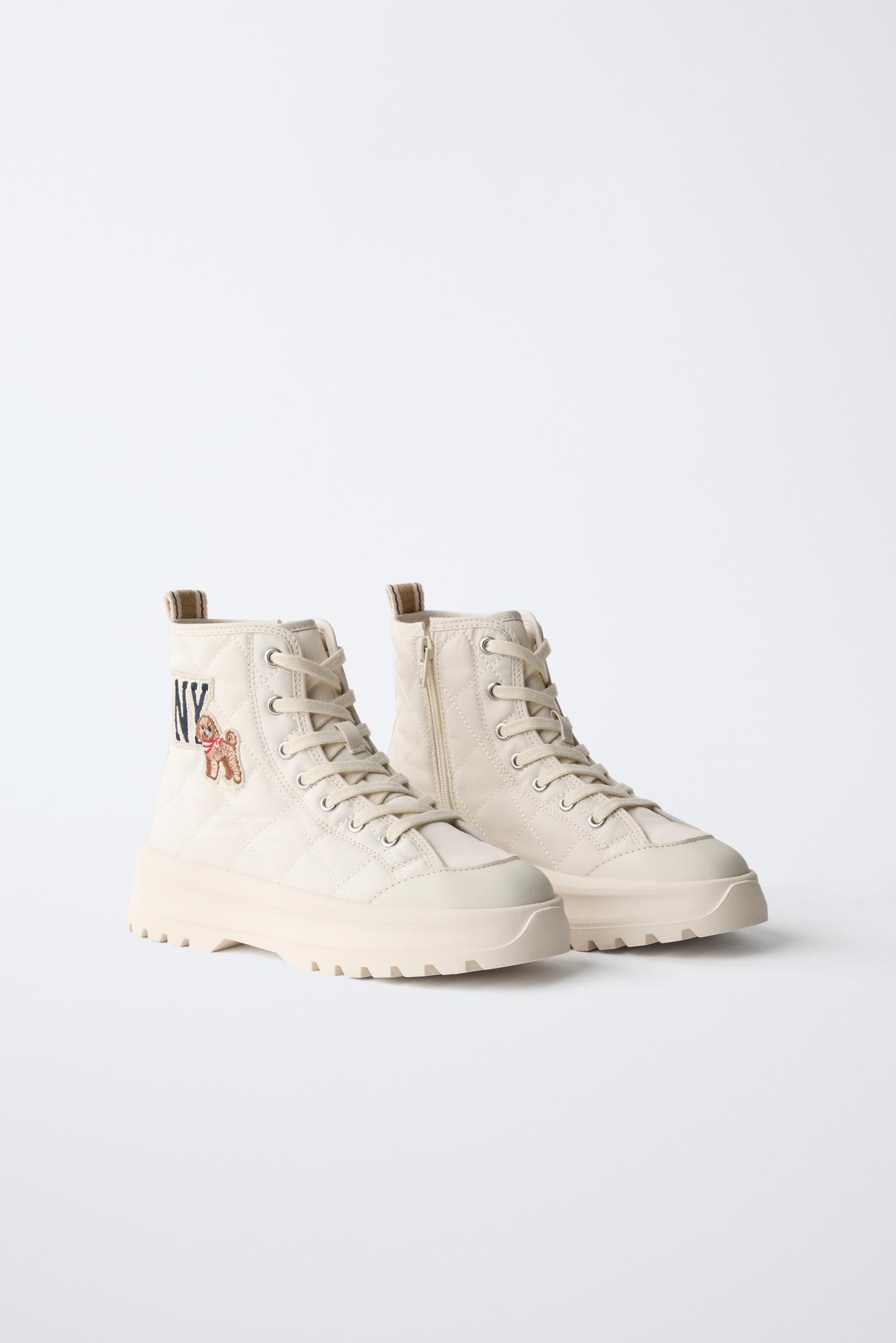 QUILTED SPORTS ANKLE BOOTS — Off White