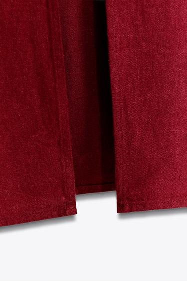 LINEN BLEND MIDI STRAPPY DRESS - Burgundy by Zara - Image 11