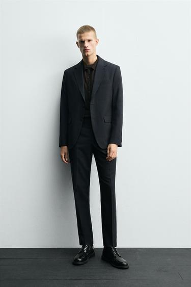 Zara HOUNDSTOOTH SUIT PANTS - Navy blue