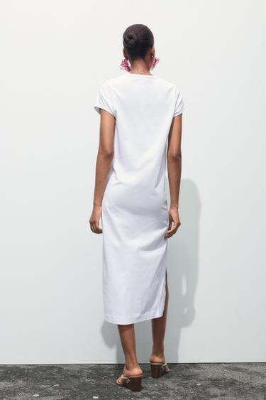 WASHED MIDI DRESS - White by Zara - Image 4