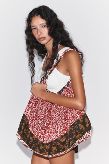 حقيبة كبيرة من القطن 100% برسومات زهور - عقيقي by Zara - Image 0