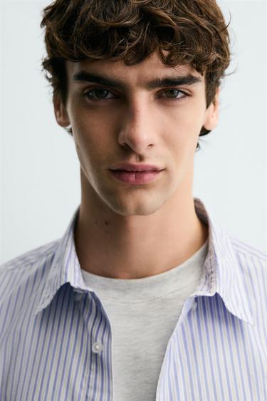 CAMISA RAYAS BOLSILLO - Celeste de Zara