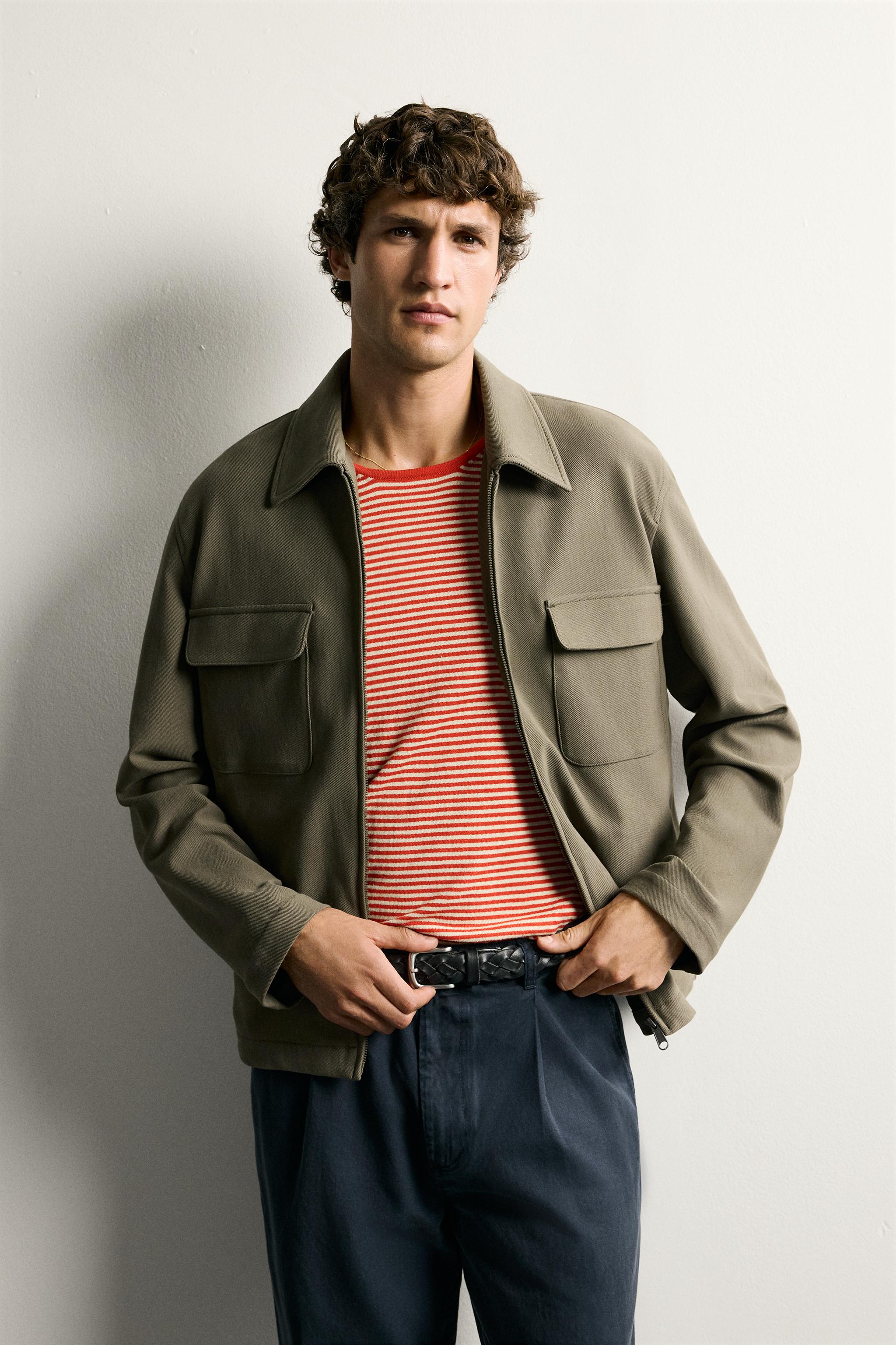 REGULAR FIT ZIP-UP OVERSHIRT — Khaki