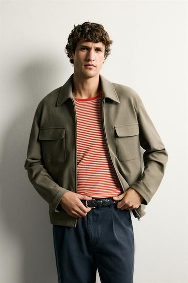 REGULAR FIT ZIPPED OVERSHIRT - Khaki by Zara