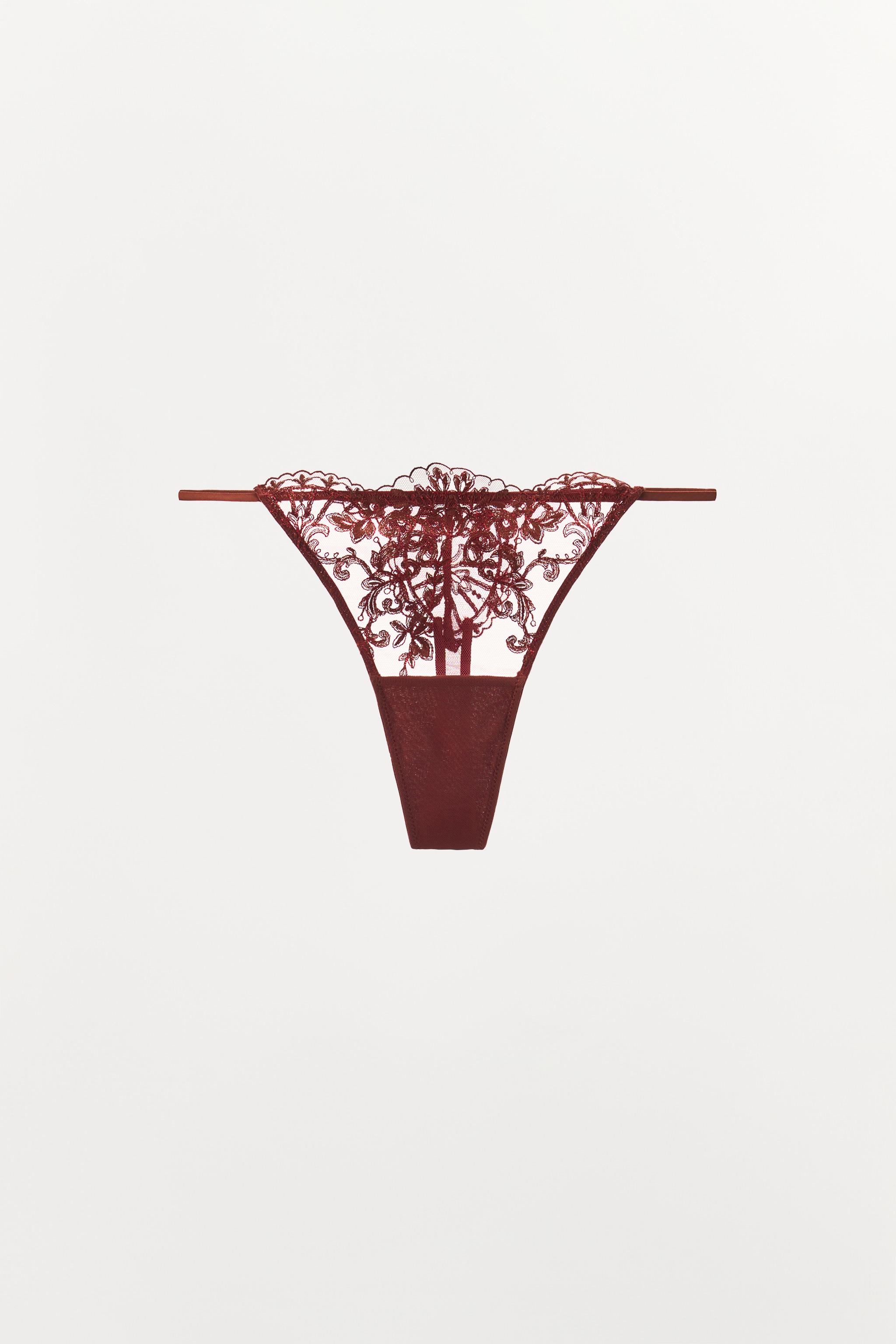 EMBROIDERED LACE THONG