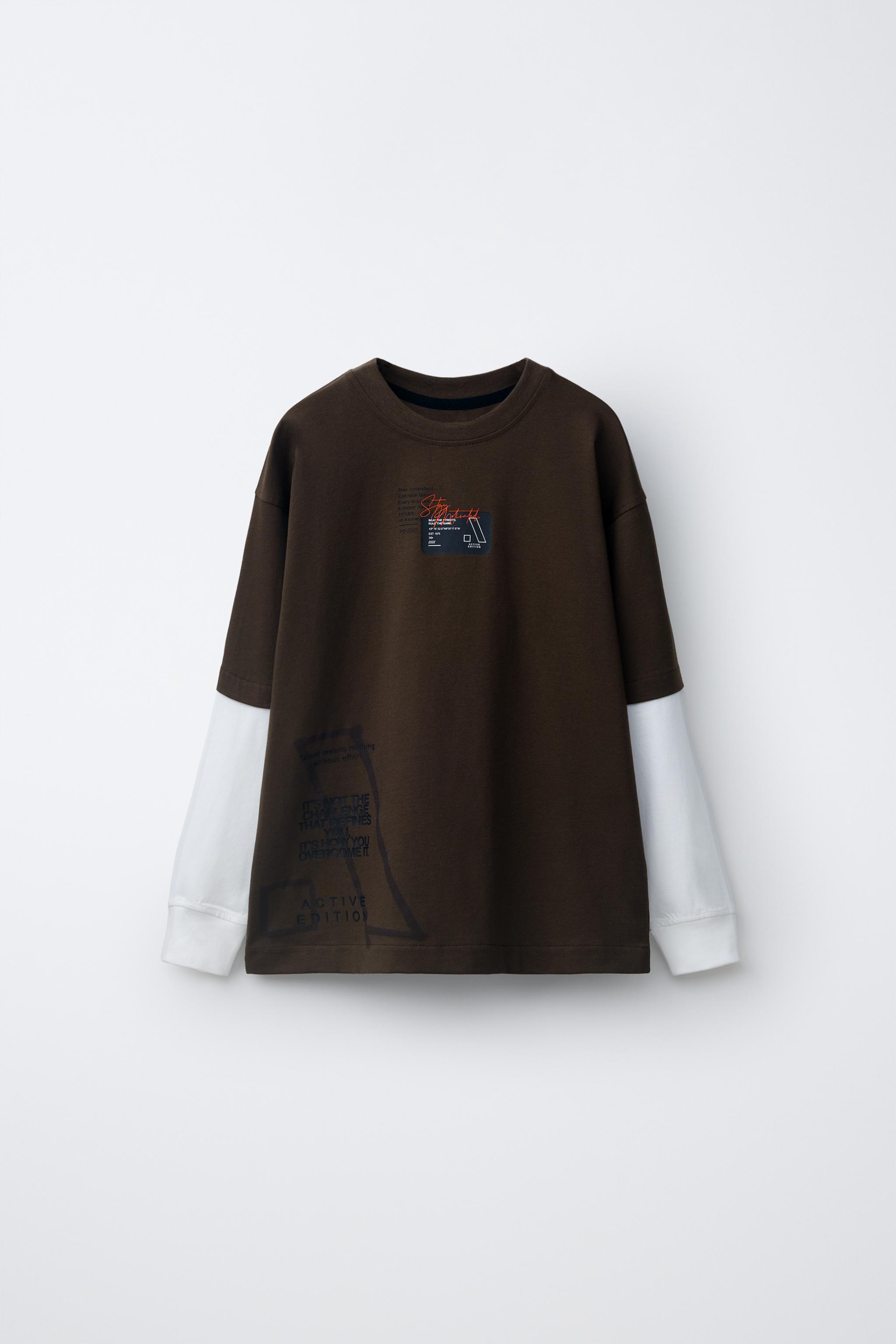 DOUBLE-SLEEVE SPORTY T-SHIRT - Brown | ZARA South Africa